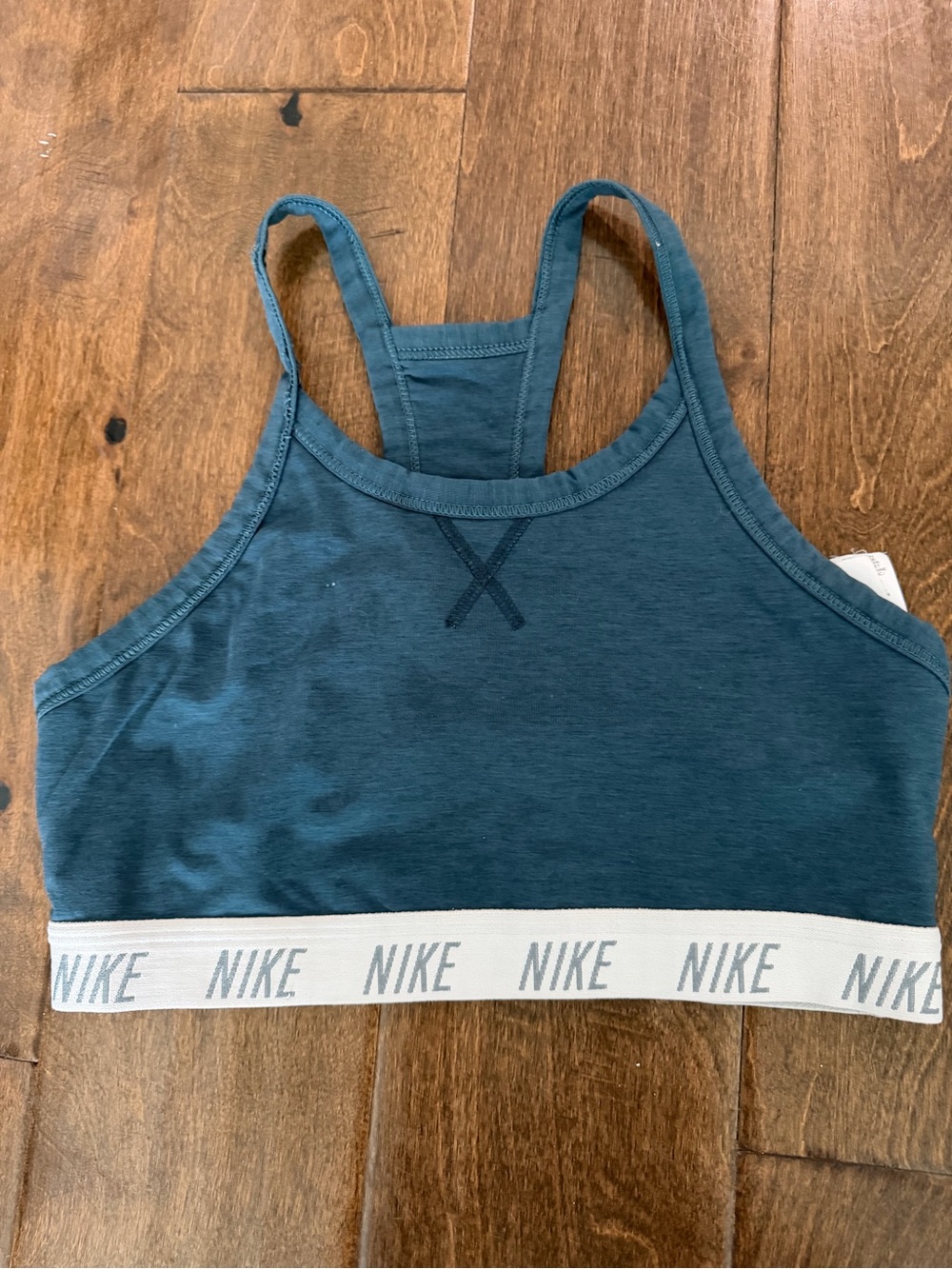 Nike Teal Blue Racerback Sports Bra with White Logo Band